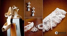 wedding shoes and bridal jewelry on display