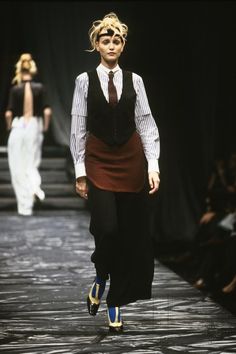 Jean Paul Gaultier Spring 1997 Ready-to-Wear collection, runway looks, beauty, models, and reviews. Office Wear Men, 2000s Scene Fashion, Jean Paul Gaultier Skirt, 2000s Office, Nadja Auermann, Archive Fashion, Original Fashion, Summer Outfit Inspiration