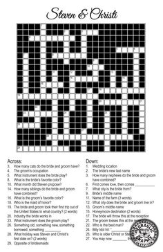 a crossword puzzle with the words seven and christ written in black on white paper