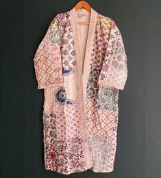 Cotton Kantha Robe made From Hand Block Printed Fabric.It is hand printed fabric using natural dyes. Item - Indian Handmade Women Kantha Robe Bathrobe Kimono Dress , Gown , Beach Cover up , Robe Material - Pure Cotton Size - One Plus ( Free Regular ) One size (plus) US women's letter Product: 1 PC Floral Printed Cotton Kimono Measurements or Sizes: Length- 44 Inches Bust- 44 inches Sleeve-14 inches Size: Free Size Kimono Main Color: - White Secondary Color :- Rainbow Note: The color and brightne Comfy Robes, Kimono Winter, Robes Cotton, Night Wear Dress, Block Printed Fabric, Stitch Fabric, Hand Printed Fabric, Color Rainbow, Cotton Kimono