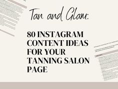 "\"Get ready to elevate your tanning salon's Instagram game with Tan and Glam! This guide offers 80 content ideas to help you create engaging, on-brand posts that showcase your salon's unique personality and services. From before-and-after transformations to seasonal promotions and beyond, these ideas will inspire you to create stunning visuals and compelling captions that will attract new customers and keep your existing ones coming back for more. Whether you're a social media novice or a seasoned pro, Tan and Glam is the perfect tool to help you build your brand, boost your engagement, and grow your business.\" This is part of the Ultimate Tanning Salon Booster: https://www.etsy.com/uk/listing/1461860746/ultimate-tanning-salon-booster-revenue?ref=listing_published_alert How It Works: 1. Tanning Salon Marketing, Tanning Salon Ideas Interior Design, Tanning Specials, Tanning Shop, Content Creation Ideas, Instagram Content Ideas, Business Colors, Tanning Salon, Instagram Content