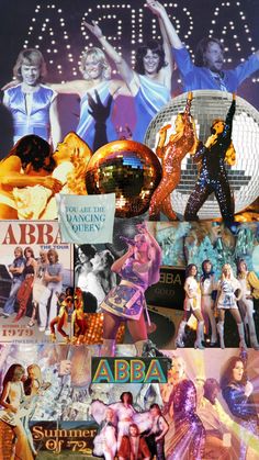 collage of disco dancers, disco balls and billboards with lights in the background