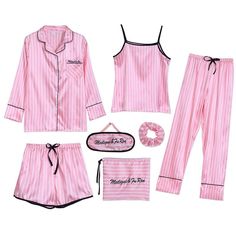 Sweet Cute Nightwear  7 Pieces Pyjama Set Cute Nightwear, Silky Pajamas, Womens Ripped Jeans, Pyjama Satin, Womens Pjs, Pyjamas Womens, Cute Sleepwear, Pink Pajamas, Pajamas Sets