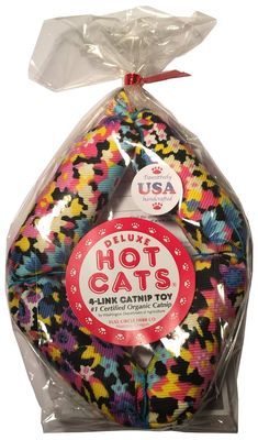 the hot cats are wrapped in plastic and have colorful designs on it's wrapper