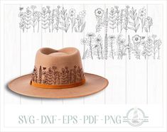 a brown hat with flowers on it and the words svg dxf epsp png