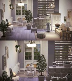 the interior of a living room and dining room are shown in three different pictures, one is