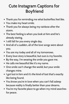 a poem with the words, cute instagram captions for boyfriends