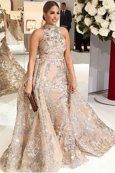 Champagne Evening Gown, Yousef Aljasmi, Champagne Formal Dresses, Cheap Gowns, Cheap Formal Dresses, Sparkly Prom Dresses, Detachable Train, Prom Dresses 2020, Prom Dresses Sleeveless