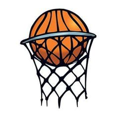 an orange basketball is stuck in the net