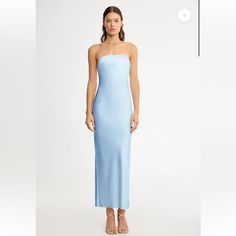 Nwt Esme Strapless Maxi Dress In Ice Blue Blue Strapless Dress With Straight Neckline For Evening, Elegant Light Blue Strapless Maxi Dress, Chic Strapless Light Blue Midi Dress, Chic Light Blue Strapless Midi Dress, Light Blue Strapless Evening Dress For Spring, Light Blue Strapless Dress For Spring Evening, Spring Evening Light Blue Strapless Dress, Blue Midi Dress With Straight Neckline For Brunch, Chic Blue Maxi Dress With Straight Neckline