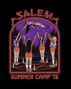 the salem summer camp'78 t - shirt is shown in purple and orange colors