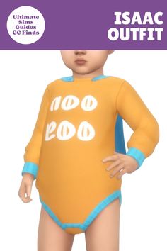 The Isaac outfit is such an adorable option for toddler cc. I love the look of this onesie because it has a really cute cape to make your sim look like a superhero! #TheSims4 Onesies, Cape