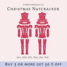 an advertisement for christmas nutcrackers is shown in red and white with the words,