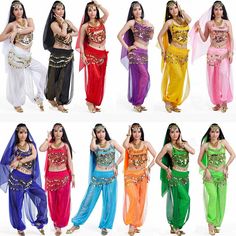 Belly Dance Costume Set Professional Dancer Bollywood Carnival Festival Outfit | eBay, $8 Gold Halter Top, Genie Costume, Coachella 2012, Aladdin Costume, Belly Dancer Costumes, Genie Pants, Fancy Outfit, Dancer Costume, Belly Dance Outfit