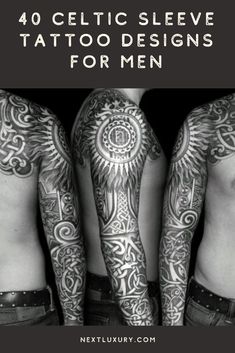 three men with tattoos on their arms and chest are shown in this black and white photo