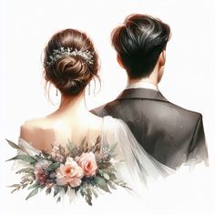 two people in wedding attire looking at each other