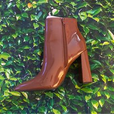 Euc Shein Camel Patent Ankle Boots - 8 New Twist On A Fall Staple! Brown High Ankle Heels For Spring, Brown High Ankle Heels For Fall, Trendy High Ankle Brown Heels, Trendy Brown High Ankle Heels, Brown Closed Toe Booties For Party, Brown Closed Toe Party Booties, Brown Pointed Toe Party Booties, Trendy Brown Heels For Fall, Trendy Brown Pointed Toe Boots