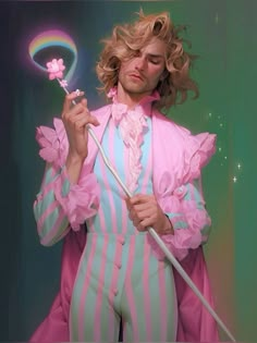 Male Magical Outfits, Pastel Dnd Character, Druid Fashion, Drag King Outfits, Mage Pose, Queer Fashion Guys, Clowncore Outfit, Cowboy Oc, Drag Costume