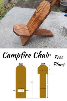 the campfire chair is made out of wood and has measurements for it to fit