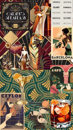 an art deco poster with different images