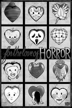 a bunch of different heart shaped pictures on a black and white background with the words goth love