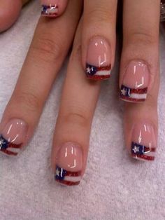 4th july nails with a french tip of the american flag #StarsStripes #redwhiteblue American Flag Nails, Fingernail Designs, Fancy Nails