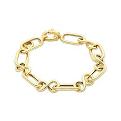 Infinity symbols interlock with open links along this gorgeous bracelet. Crafted in 10K yellow gold Features polished, hollow links Measures 7.5 inches and secures with a lobster clasp Made in Italy Elegant Gold Bracelet With Hook And Links, Elegant Chain Bracelet With Hooks And Links, Infinity Symbol, Gorgeous Bracelet, Link Bracelets, Gold Chains, Lobster Clasp, Jewelry Bracelets, Jewelry Accessories