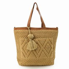 A timeless design made with unmatched passion to make a statement in the world of fashion. This tote bag from Panache features full lining with a secure zipper closure, making it as functional as it is fashionable. A chic addition to your everyday attire, you're going to love its textured diamond patterning! Cheap Vintage Woven Bags, Beige Top Handle Beach Bag With Removable Pouch, Trendy Beach Bag With Detachable Handle For Shopping, Elegant Beach Bag With Braided Handles, Elegant Tote Beach Bag With Braided Handles, Rectangular Bucket Bag With Zipper For Shopping, Shopping Tote Shoulder Bag With Zipper, Shopping Tote Shoulder Bag, Tote Shoulder Bag With Zipper For Shopping