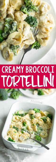 this creamy broccoli tortelli casserole is loaded with cheese and spinach