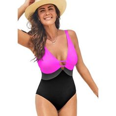 We’ll let you in on a secret: the trick to having a great beach look is choosing the right swimsuit. This one-piece has a plunging V-neck and is color blocked to expertly accentuate your shape in the most flattering proportions. Adjustable straps let you customize the fit to your liking. Swimsuits For All, Swimsuit Shops, Beach Look, Swimwear Fashion, Womens Swimwear, One Piece Swimsuit, Fitness Fashion, Color Blocking, Adjustable Straps