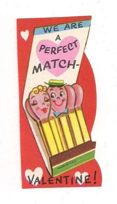 an old valentine's day card with three pigs in a match box and the words we are a perfect match