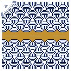 a blue and gold background with wavy lines