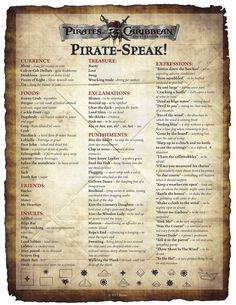 the pirates speak poster is displayed on a white background