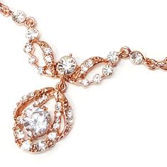 Sparkling  Rose Gold Plated Rhinestone Wedding Jewelry Set - Affordable Elegance Bridal - Elegant Rose Gold Necklace With Rhinestones, Elegant Rose Gold Necklaces With Rhinestones, Elegant Rose Gold Crystal Rhinestone Necklace, Elegant Rose Gold Rhinestone Crystal Necklace, Elegant Rose Gold Crystal Bridal Necklace, Elegant Rose Gold Rhinestone Necklace For Party, Elegant Rose Gold Rhinestone Necklace For Wedding, Dazzling Rose Gold Jewelry Sets For Wedding, Rose Gold Wedding Accessories