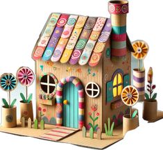 a paper house with lots of colorful decorations