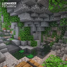 an image of a minecraft environment with lots of green plants