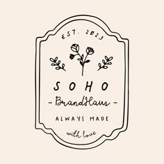 the logo for sopho brandplus always made with love, which features roses and leaves