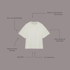 a white t - shirt is shown with information about the parts labeled in this image