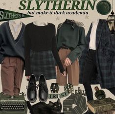 House Dark Academia, Dark Academia Fits, Slytherin Clothes, Slytherin Outfit, Slytherin Fashion, Stile Harry Potter, Academia Aesthetic Outfit, Hogwarts Outfits