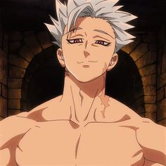 an anime character with white hair and no shirt