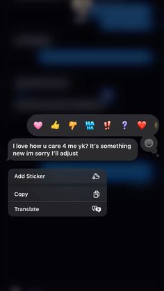 two texts are shown in the dark with hearts and other emoticions on them