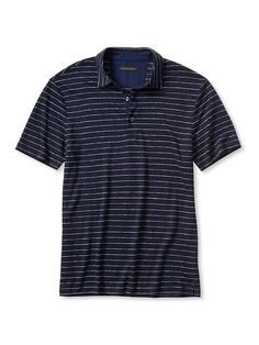 Navy Collared Polo Shirt For Golf, Fitted Golf Tops With Striped Collar, Golf Polo Top With Placket, Striped Linen, Polo Collar, Dress Shirts, Banana Republic, Gap, Men's Polo Shirt