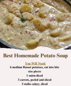 the recipe for homemade potato soup is shown