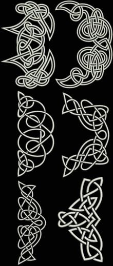 celtic tattoos on black background with white lines and knots in the shape of letters,