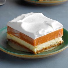 a piece of cake sitting on top of a green plate