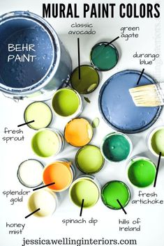 several different colors of paint in buckets with the words, how to use them