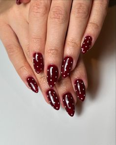 Baylie Bishop Merrill | I might be biased, but polka dots are IN this winter! Also these nails are sisters so that’s cute 🥰 🤭 . . . #nails #nailsnailsnails... | Instagram Winter Polka Dot Nails, Red Nails With White Polka Dots, Red Nails With White Dots, Red Nails With Polka Dots, Christmas Polka Dot Nails, Pokadot Nails Acrylic, Poke A Dot Nails, Polkadot Nailart