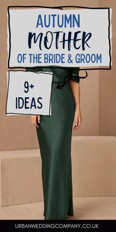 a woman holding a sign that says autumn mother of the bride and groom 9 ideas