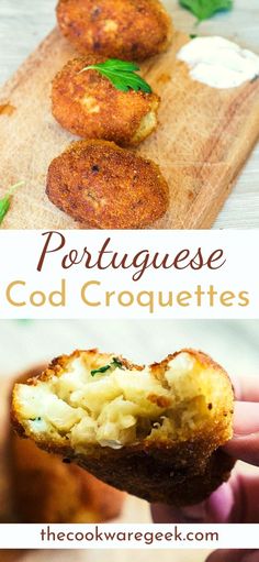 this is an image of some food on a cutting board with the words portuguese god croquettes