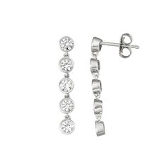 Enhance your favorite ensembles with the timeless style of these Charles & Colvard lab-created moissanite linear drop earrings. Enhance your favorite ensembles with the timeless style of these Charles & Colvard lab-created moissanite linear drop earrings. Length: 30 mm Backings: post Metal: 14k white gold Plating: rhodium Finish: polished Packaging: boxedSTONE DETAILS Stone type: lab-created moissanite Total weight: 1 ct. Center stone size: 3 mm x 3 mm Shape: round brilliant Setting: bezel Gemst Post Metal, 1 Carat, Gold Plating, Round Brilliant, Timeless Style, Diamond Bracelet, Diamond Earrings, Timeless Fashion, Gold Plate